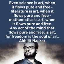 a man with glasses and a quote about science