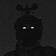 a black and white drawing of a person with glowing eyes .
