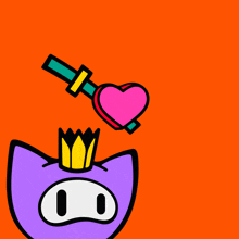 a purple pig with a crown and a heart above it