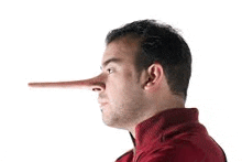 a man with a long nose is wearing a red jacket .