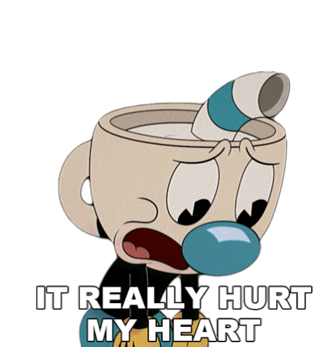 It Really Hurt My Heart Mugman Sticker - It Really Hurt My Heart Mugman Cuphead Show Stickers