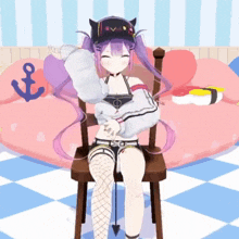 a 3d anime girl is sitting on a chair