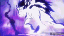 a purple and white animated image of a person with a purple background