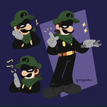 a cartoon drawing of a man in a green hat