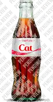 a bottle of diet coke with a white label that says " cat "