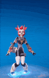 a video game character with red hair and a white body