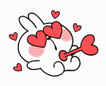 a cartoon rabbit with hearts in his eyes and a stick in its mouth