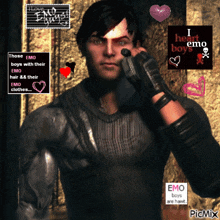 a picture of a man with the words i heart emo boys on the bottom