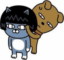a cartoon drawing of a cat and a dog with the cat 's head on the dog 's back