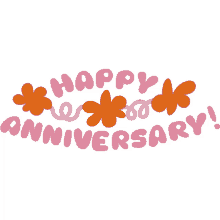 happy anniversary red and yellow flowers between happy anniversary in pink bubble letters anniversary flowers congratulations