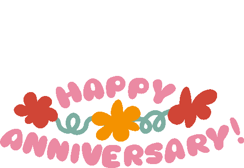 Happy Anniversary Red And Yellow Flowers Between Happy Anniversary In Pink Bubble Letters Sticker
