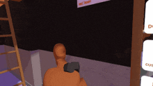 a cartoon drawing of a person holding a remote control in front of a sign that says rec room