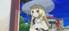 a pixel art drawing of a girl wearing a hat .
