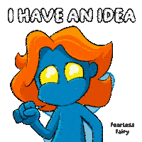 a cartoon of a blue fairy with orange hair and the words i have an idea