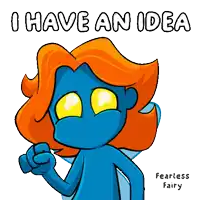 a cartoon of a blue fairy with orange hair and the words i have an idea
