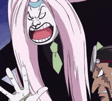 a cartoon character with long pink hair and a very angry expression