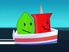 a red pin and a green leaf are in a boat