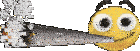 a pixel art of a smiley face holding a cigarette with smoke coming out of it