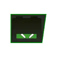 a 3d rendering of a black and green item with a green border and two white arrows .