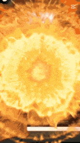 a large explosion with the letter m on the bottom left