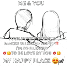 a drawing of a man and a woman sitting next to each other with a quote .