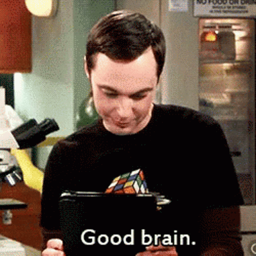 Sheldon patting his head saying "good brain"