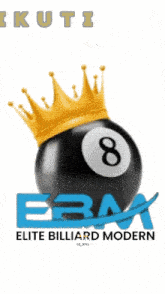 a pool ball with a crown on it and the words elite billiard modern on the bottom