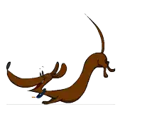 a cartoon dog with a blue collar is jumping