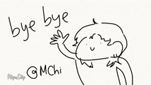 a black and white drawing of a person saying bye bye and gmchi