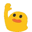 a yellow duck with a big smile on its face is waving .