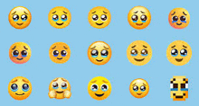 a bunch of smiley faces with different expressions on a blue background .