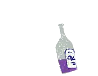 a drawing of a bottle with a purple liquid pouring out of it and the letters rp on it