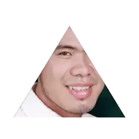 a man 's face is displayed in a triangle shape