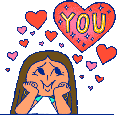 Hearts Burst From Adoring Lola And One Says You In English Sticker - Hopeless Romance101 Hearts I Love You Stickers