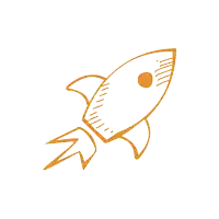 a drawing of a rocket flying through the air with a white background