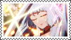 a postage stamp with a picture of a girl with white hair and a sword .