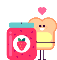 Toast Loves Jar Of Strawberry Jam Sticker - Foodies Kiss Strawberry Stickers