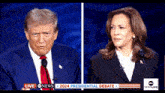donald trump and kamala harris are giving a presidential debate on abc news