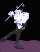 a pixel art of a man in a tuxedo holding a cane
