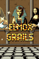 a pixel art drawing of a pharaoh and a woman with the words elmox grails above them