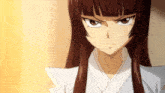 a girl with long brown hair is wearing a white top