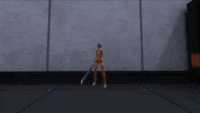 a video game character is holding a sword and a shield