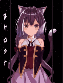a drawing of a girl with a cat ear on her head