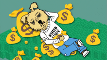 a dog wearing a shirt that says $ shiba assy
