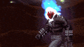 a pixel art of a ghost rider holding a blue light