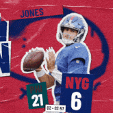 a poster of a football player named jones holding a football