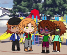 panchip anfy horse and willy are standing next to each other in a playground