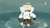a cartoon cat is sitting in the water with the letters lc on the bottom left
