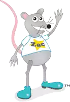 a cartoon rat wearing a shirt that says zac on it