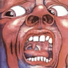 a close up of a cartoon of a man 's face with his mouth open .